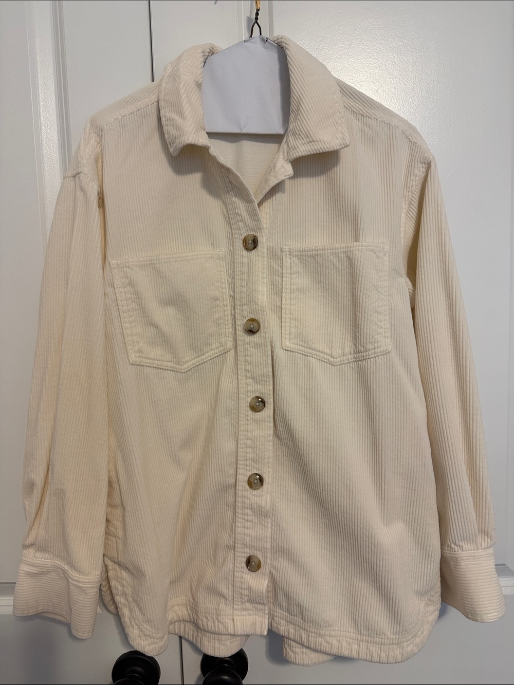 Cream Corduroy Button-Front Shirt/Jacket